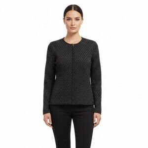 Exclusively Misook Womens Black Textured Zip-Up Jacket Size S